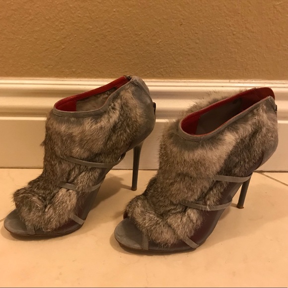 Mink fur peep toe booties - Picture 1 of 5